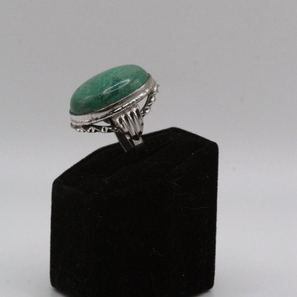 ANTIQUE ART DECO STERLING SILVER LARGE TURQUOISE CABOCHON RING - Picture 10 of 12